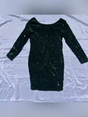 BloomChic Teal Sequin Scoop Neck Dress